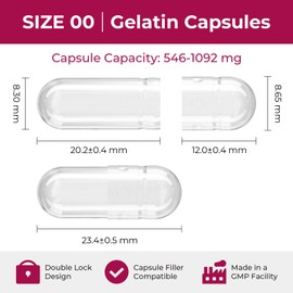 ATLEMISME Empty Gelatin Capsules Size 00 - Gelatin Capsules Empty (1000 Count) Empty Capsules DIY Gelatin Capsule Filling - Gel Capsules Empty Caps with 2 Micro Lab Spoons for Capsule Filling