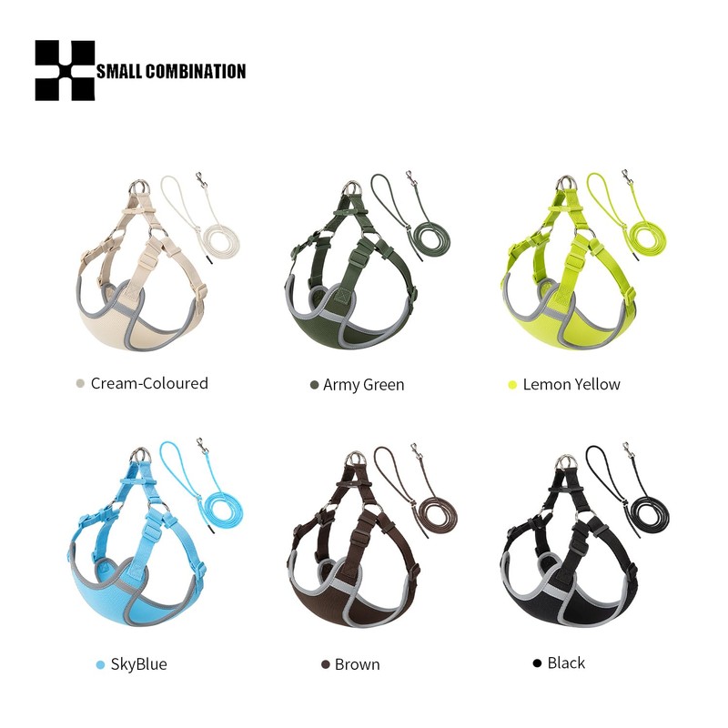 SMALL COMBINATION Nylon Dog Harness, Reflective Strips, Adjustable Straps, Bright