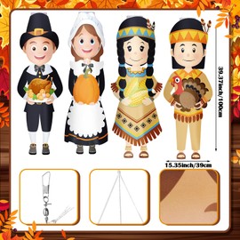 Arrowbash 4 Pcs Thanksgiving Pilgrim Boy and Girl Windsocks Thanksgiving Holiday Outdoor Hanging Decorations Windsocks Flag Decor Fade Resistant Harvest Fall Wind Sock for Yard Garden Lawn Farmhouse