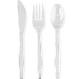 Clear Disposable Plastic Mix Cutlery Medium Weight - 48 Count | Transparent, Durable & Perfect for Parties, Picnics, and Events