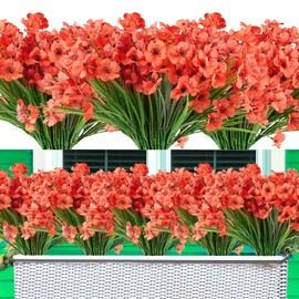 Taomika 20 Bundles Artificial Flowers Outdoor UV Resistant Fake Flowers No Fade for Patio Porch Window Box Home Wedding Farmhouse Decor (Orange)