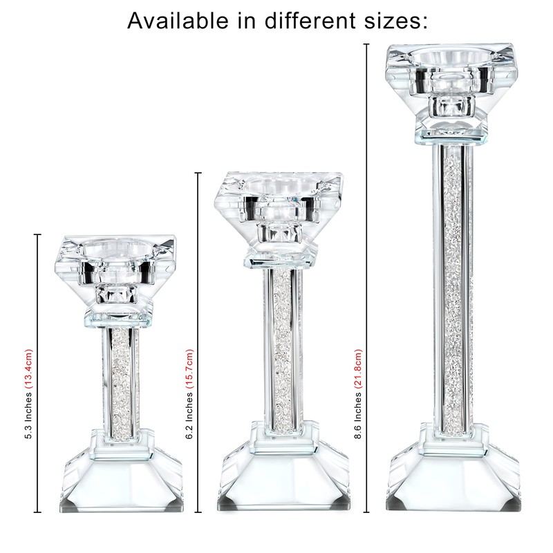 Crystal Candle Holders Set of 2-6.2" Tall Crystal Candlestick Holders