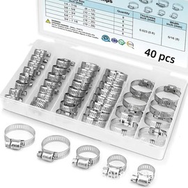KSOPUERT 40PCS Worm Gear Hose Clamps 304 Stainless Steel Hose Clamp Assortment Kit DIY for Water Pipe,Fuel Line, Plumbing and Mechanical Application