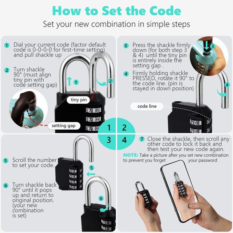 KAWAHA CL21VP 2.6 Inch Long Shackle Combination Lock, 4 Digit