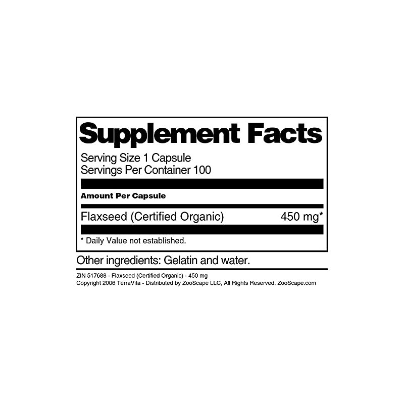Flaxseed (Certified Organic) - 450 mg (100 Capsules, ZIN: 517688)