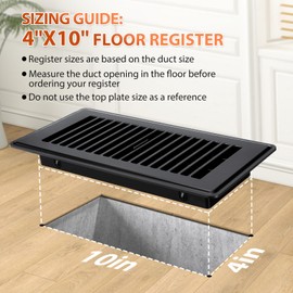 4x10 Floor Register, Plastic Floor Vent Covers Black 8 Pack, for Home Floor Sidewall Office or Ceiling Vent, Vent Covers for Home Floor, Black