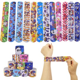 RFJYGWQM 24PCS Digital Circus Slap Bands for Kids Party Bags,Digital Circus Wristbands, Animal Slap Bracelets Fun and Digital Circus Slap Wrist Bands with 12 Patterns for Kids Gift Party Favours
