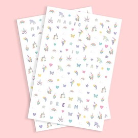 xo, Fetti Pegatinas para uñas de unicornio para niños - 524 calcomanías | Favores de cumpleaños para niñas, actividad casera DIY, regalo, linda transferencia para uñas, arcoíris, mariposa, cesta de