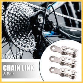 REPAIROCK 3 Pair Single Speed Silver Tone Chain Master Link Joint Clips Connectors Bicycle Missing Link Reusable Speed Chain for Bike MTB Repair Parts Auto Replacement Parts