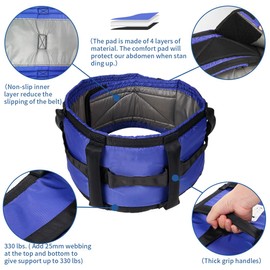 Ehucon Gait Belts with Padded Handles,Transfer Belts Physical Therapy Belt for Seniors Moving, Lifting Belt Assist Patient/Elderly-Quick Release Buckle (Blue, X-Large)