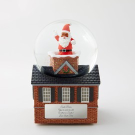 Things Remembered Engraved Santa in The Chimney Musical Snow Globe in Dark Brown Tone (Free Customization), Plays Deck The Halls Music, African American Santa