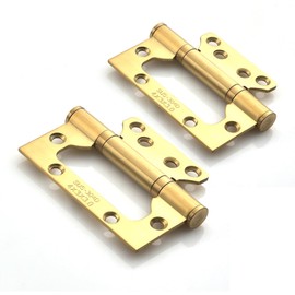 WANLIAN Non-Mortise Door Hinges,Golden Door Hinges, 4" Door Hinges,Stainless Steel Door Hinges,Trap Door Hinges,3 mm Thickened Ball Bearing Silent Smooth,Easy to Install,with Mounting Screws 2 Pack