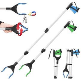 2Pack 32" And 43" Grabber Reacher Tool-Extra Long Grabber for Seniors And Elederly Pickup Tool Foldable Gripper Reaching Tool Pick Up Stick Grabbers for Surgery Recovery Must Haves Gifts(Green & Blue)