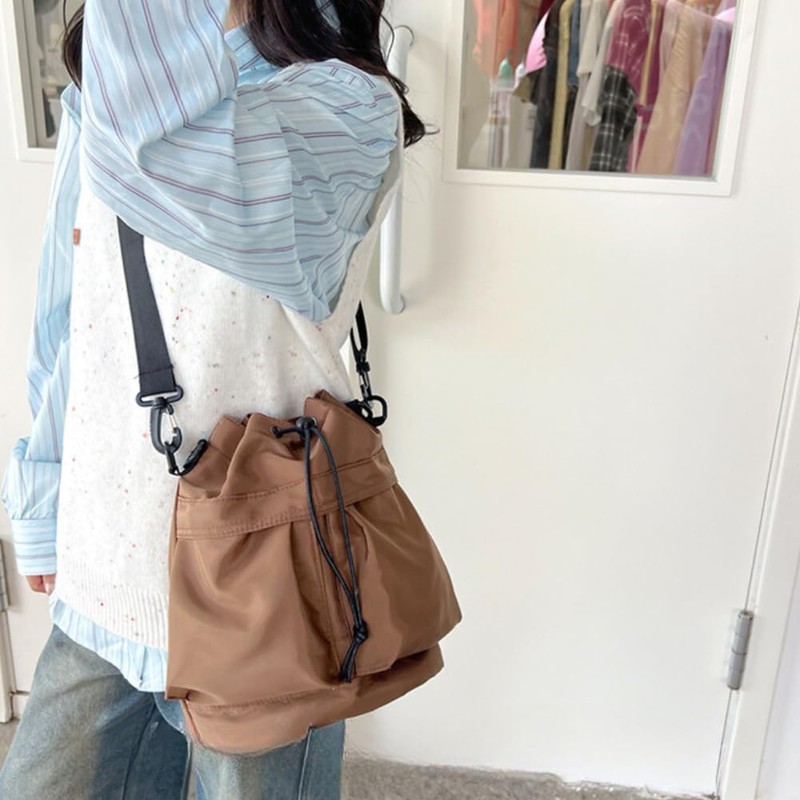 Drawstring Bag, 2-Way Women's, Nylon, Ultra Lightweight, Handbag, Shoulder Bag,