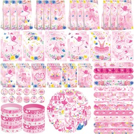122PCS Ballet Party Favors, 50 Stickers, 12 Assemble Stickers, 12 Button Badges, 12 Mini Notepads, 12 Slap Bracelets, 12 Rubber Bracelets, 12 Goodie Bags for Girls Women Dance Ballerina Party Supplies