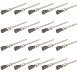 PHYHOO Steel Cleaning End Brushes Pen Wire Brush Rust Paint Removal Bits Polishing Rotary Tools Accessories 3 MM Mandrel 20 Pieces