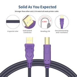 wawpi Printer Cable 25 feet, USB 2.0 Cable A-Male to B-Male for Printer/Scanner (25 ft)