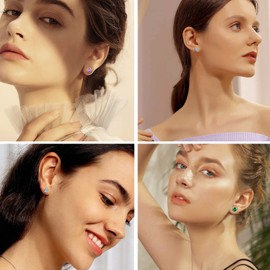 Hypoallergenic Sterling Silver Small Earrings For Women February Birthstone Crystal Cubic Zirconia Purple Stud Earrings