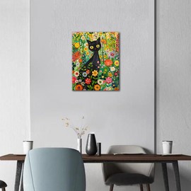 TISHIRON DIY Paint by Numbers Adult Black Cat, Adult Paint by Numbers Kits Garden Landscape, Oil Painting by Numbers with Brushes Cat in Flower Field 40 x 50 cm (Frameless)