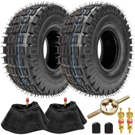 FVRITO 3.00-4 260 x 85 10x3 9x3.50-4 Tires Knobby Tread+Tube with TR87 Bent Angled Valve Stem Replacement for E300 E325 Rocket Chopper Goped Bike Electric Scooter Go kart Mini Pocket Bike Set of 2