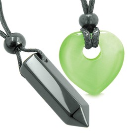 Yin Yang Crystal Point Heart Donut Love Couple Black Agate Neon Green Simulated Cats Eye Amulet Necklaces