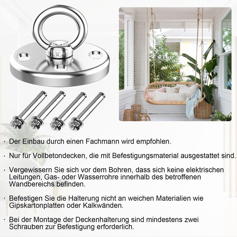 SDLDEER Ceiling Hook, Heavy Duty, Stainless Steel, 500 kg Load