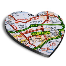 1 x Heart MDF Magnets - Basildon Essex England Travel Map UK 44228