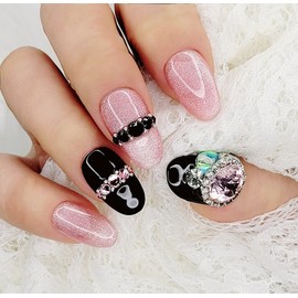 Black Pink Handmade Nail Tips - Lipstick / 블랙 핑크 수제네일팁 - 립스틱