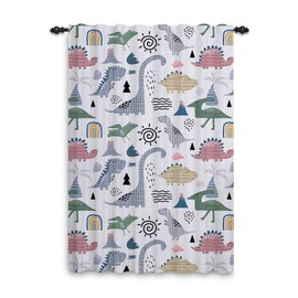 ggaimwf Dinosaur Curtains for Children's Room, Cartoon Dino Jurassic Wildlife, Cute Volcano Window Curtains with Loop, Children's Room, Hanging Room Divider, Interior Curtain, 107 x 160 cm, 1 Panel