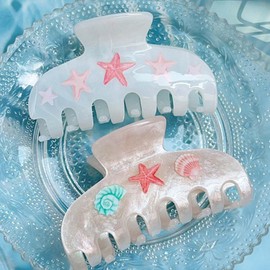 Summer Medium Hair Clips - 1pcs Glitter Full Cover Claw Clips Pink Fresh Ocean Star Claw Hair Clips for Vacation Style, Cute Sparkling Hair Accessories Barrette for Thin/Thick Hair Decor