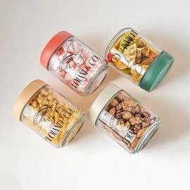 LOLANI & CO. 4-Pack (CREAM) 16 Oz. Overnight Oats GLASS Containers with SCREW TIGHT LIDS and CLEANING BRUSH. Perfect for Storing foods such as Coffee, Sugar, Yogurts, Overnight Oats etc.