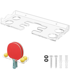 Cosmos Table Tennis Paddle Holder Ping Pong Paddle Wall Mount Shelf Rack Ping Pong Racket Display Stand Holding 2 Pcs Paddles and 4 Balls for Storing in Recreation Room Game Court (Transparent Clear)