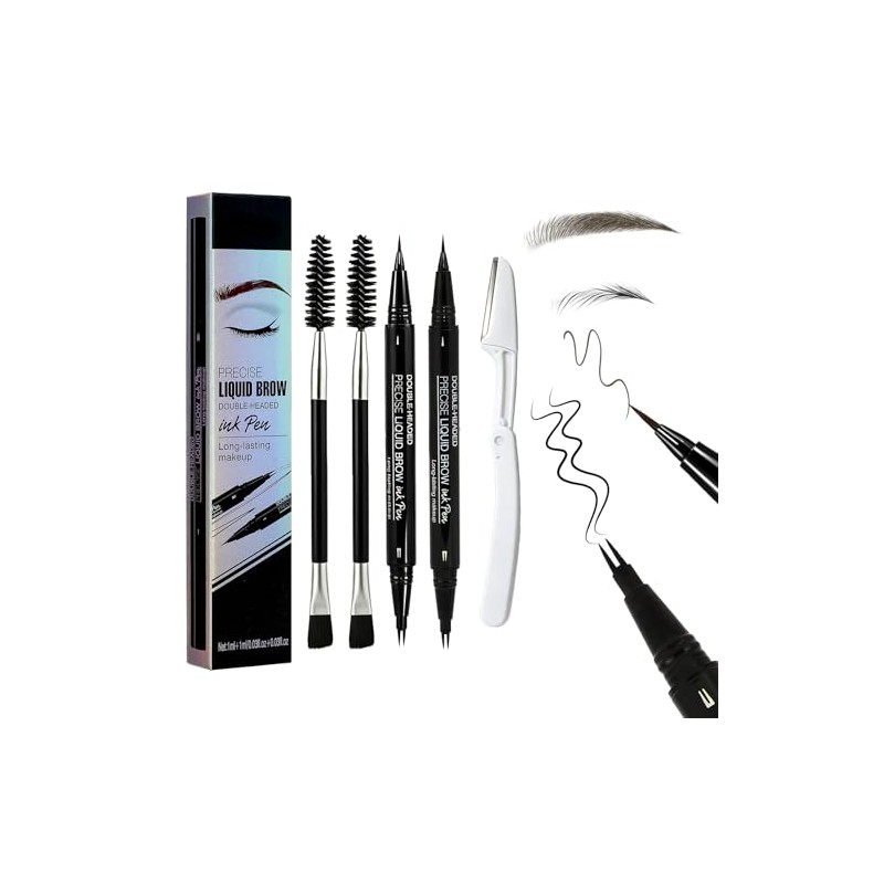 LEKOU 2PCS Lápiz De Cejas De Doble Punta, Natural, De