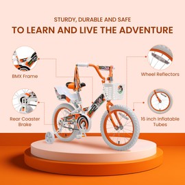 Titan Girl's Calico Kitty BMX Bike for Girls with Training Wheels 16 Inch Kids Toddler Bicycle with Utility Basket & Streamers