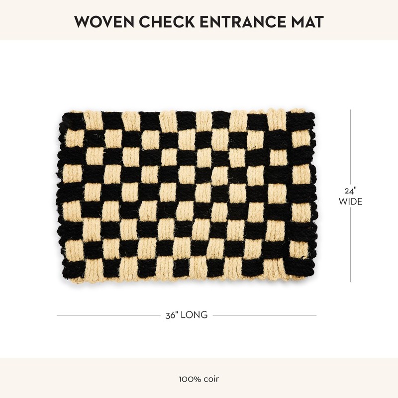 MACKENZIE-CHILDS Woven Check Entrance Mat, Decorative Outdoor Coir Doormat, 24"