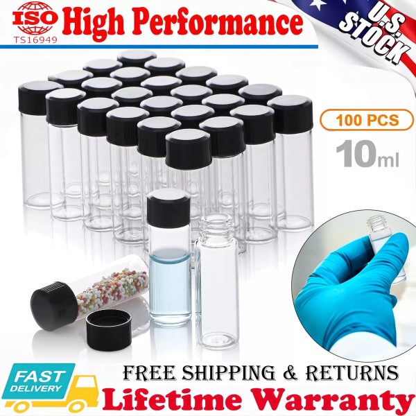 eLabPal for Lab/Travel Storage Vials 10ml Glass Vials w/Screw Caps