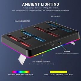 FUNDIARY 4-in-1 Charging Dock Station for Switch 2 Joycon, [9 Lights Modes] [Support Foot Design] Magnetic Controller Charger Grip with LED Indication and USB Type-C Cable, Charges up to 4 Joycon