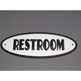 Restroom Oval Wooden Sign Grey and Black Vintage Style