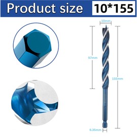 Yuentoen High Speed Auger Drill Bit, Woodworking Spiral Drill Bit,4 Tip and 3 Flute Wood Drill Bits with 6.35mm Hex Shank for Softwood, Hardwood (10mm)