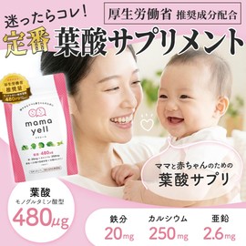 Mama Yell mamayell High Folic Acid 480μg Supplement for Pregnancy, Pregnancy Preparation, Iron, Zinc, Calcium, 10 Vitamins, Minerals, 22 Domestic Vegetables, Odorless, 1 Month Supply (Single)