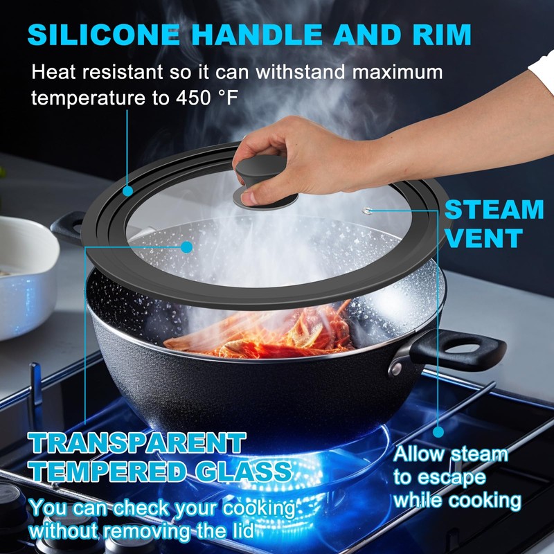 Universal Lids for Pots, Pans and Skillets, Fits 7", 8",