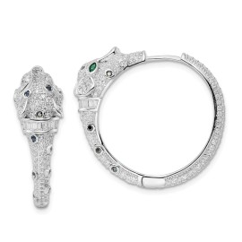 Unbranded 32.83mm Sterling Silver Rhodium-plated Polished CZ Cheetah Hinged Hoop Earrings