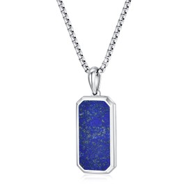 GAVU Men's Dog Tag Pendant Necklace Made of Natural Gemstones, 55 cm, Stone, Lapis Lazuli