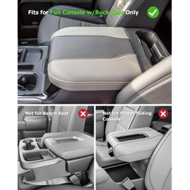 INTGET Center Console Cover for Chevy Silverado & GMC Sierra Accessories 2019 2020 2021 2022 2023 2024 2025 Leather Armrest Lid Arm Rest Box Protector(Black Pad, Bucket Seat 19-24-All-inclusive)