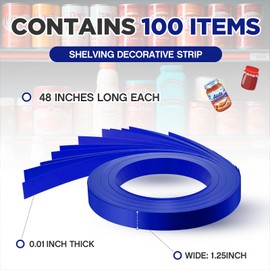 Frienda 100 Pcs Decorative Gondola Shelving Vinyl Insert Strips Pre Cut 48" x 1.25" Decorative Shelf Insert Strips for Retail Store Supermarkets Grocery C Channel Decoration(Blue)