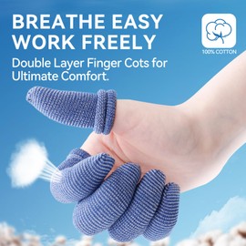 Dimora Larger Finger Cots, 60Pcs Finger Protectors for Finger Tips, Breathable Finger Bandages for Wounds Care, Elastic Finger Gloves for Cargo Handling, Gardening Work, Fitness, Blue