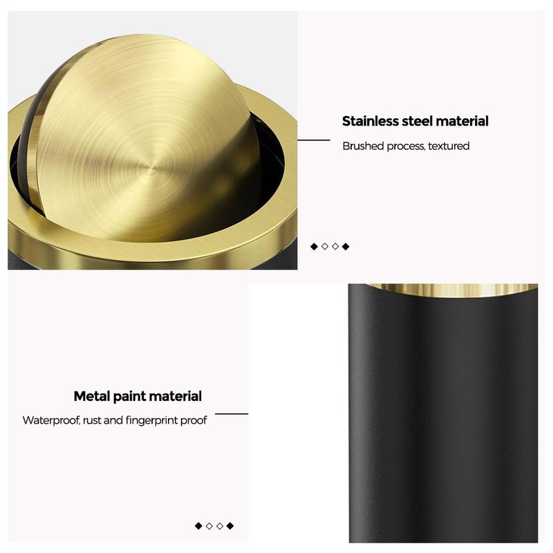 LEASYLIFE 9L/2.4GAL Black Bathroom Trash Can,Gold Small Trash Can with