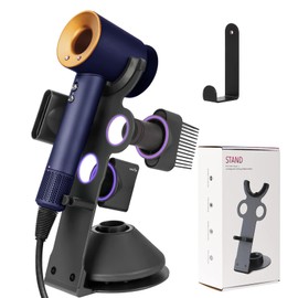 genyen eye Dyson Hair Dryer Holder Stand - Upgraded Black Stand Stores 5 Attachments with Cable Hook