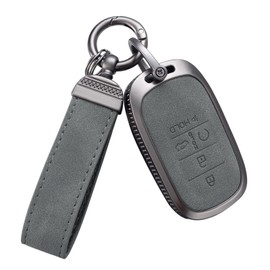 YO&YOYE Compatible with Honda Key Fob Cover with Keychain Leather Key Case Protector for 2022 Honda Accord Civic CRV Pilot Odyssey 11th Gen Smart Key Case Holder (Grey)