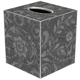 Grey Tissue Box Cover Damask Handmade Paper Mache Tissue Box Cover